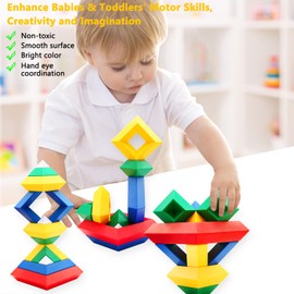 Yeelua Stacking Toys, 30Pcs Pyramid Building Blocks, Learning Activities Puzzle Toy, Building Educational Sensory Blocks Toys