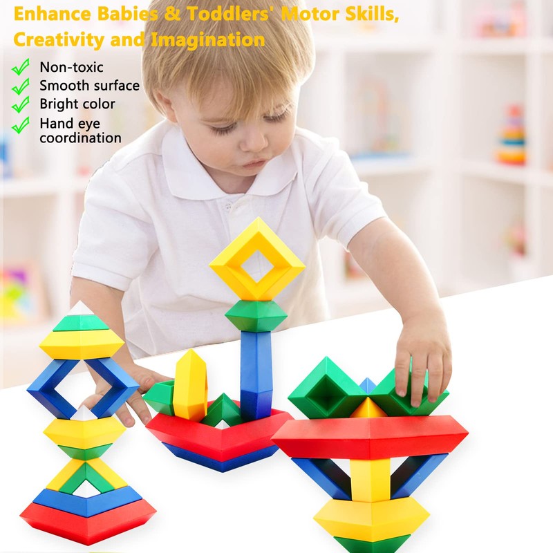 Yeelua Stacking Toys, 30Pcs Pyramid Building Blocks, Learning Activities Puzzle