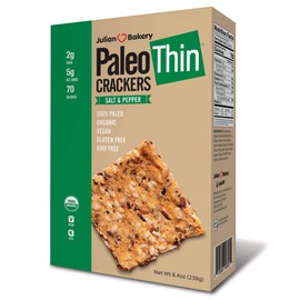 Julian Bakery Paleo Thin Crackers | Salt & Pepper | USDA Organic | Gluten-Free | Grain-Free | GMO Free | Low Carb | 6 Pack