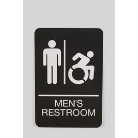 Headline Sign Dynamic MEN'S RESTROOM Accessible ADA Sign, Raised White Letters Braille and International Symbols, Rigid Plastic with Mounting Tape included, Made in USA, 6" x 9" x 1/8", Black