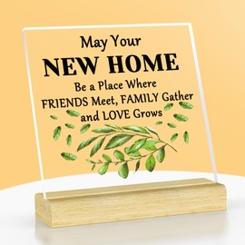 Housewarming Gift for New Home Acrylic Plaque with Wood Stand Neighbor Welcome Gift Homeowner Presents New House Apartment Presents First Home Sign House Warming Party Decors for Friend Sister