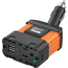 Ampeak 100W Car Power Inverter 2 Usb 2.4A Ports Ac Outlet Charger For Laptops