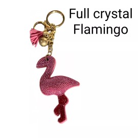 Unknown Full Crystal Pink Color Keychain for Women W/Sparkly Rhinestone Flamingo