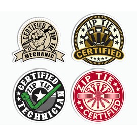 4Pcs - Certified Zip Tie Sticker - Technician Sticker - Mechanic Sticker - Construction Work Sticker - Hardhat Tumbler Water Bottle Sticker