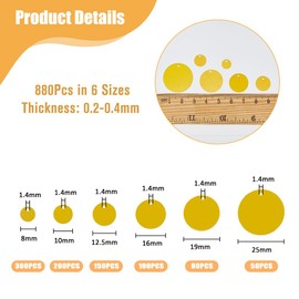 DICOSMETIC 6 Sizes 880Pcs Flat Round Sequin Paillettes Plastic Sequins for Crafts 8/10/12/16/19/25mm Golden Metallic Metalic Large Loose Sequins for DIY Decoration Garment Embroidery