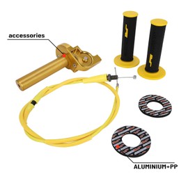 JFG RACING Motorcycle Throttle Assembly,7/8" 22mm Quick Twist Throttle Grips With Throttle Cable Aluminum Alloy Universal For CRF50 KLX SSR TTR 110 125 150 200 250cc Dirt Pit Bike ATV Mini Bike Gold