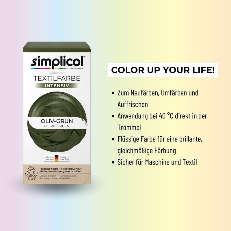 Simplicol Intense Textile Dye (18 Colours), Olive Green 1814, Dark