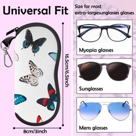 BHAHB Glasses Sunglasses Eyeglass Case Zipper Soft Neoprene Light Pouch with Metal Belt Clip Cute Aesthetic Women Men Girls-Butterfly