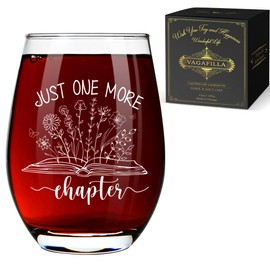 Vagafilla Just One More Chapter Wine Glass 15oz, Book Lover Wine Glass Gifts for Women, Mothers Day Gift, Reading Gift for Book Lovers, Birthday Gifts for Writer
