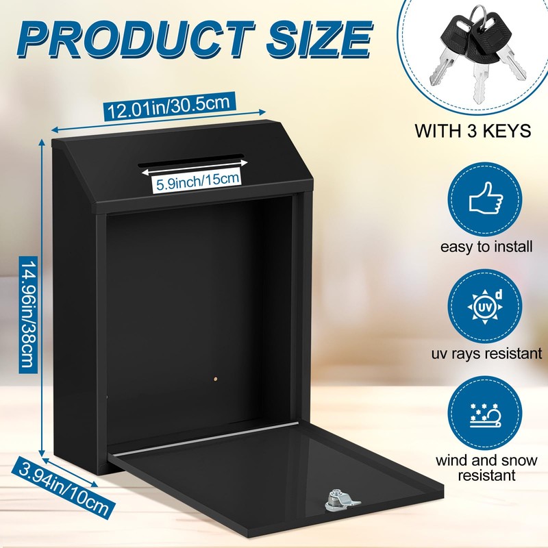 Yaocom Metal Money Donation Cash Box Collection Safe Suggestion Box