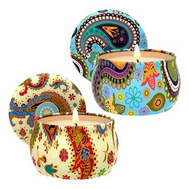 Set of 2 Scented Candles Soy Wax Aromatherapy Candles 4.4 OZ Portable Tin Candles, Gifts Basket for Christmas Thanksgiving Valentine's Day