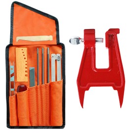 AsYouBuy Chainsaw Set Set of 10 Clamps Set of 3 Round Files, 0.16 inch (4.0 mm), 0.19 inch (4.8 mm), 0.2 inch (5.5 mm), For Carpentry, DIY Sharpener, Manual Tool, Storage Bag Included