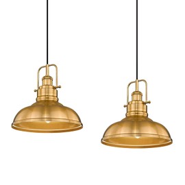 zeyu 2 Pack Farmhouse Pendant Lights, 11-inch Industrial Ceiling Pendant Light Fixture with Metal Dome Shade, Gold Finish, 016-1-2PK BG