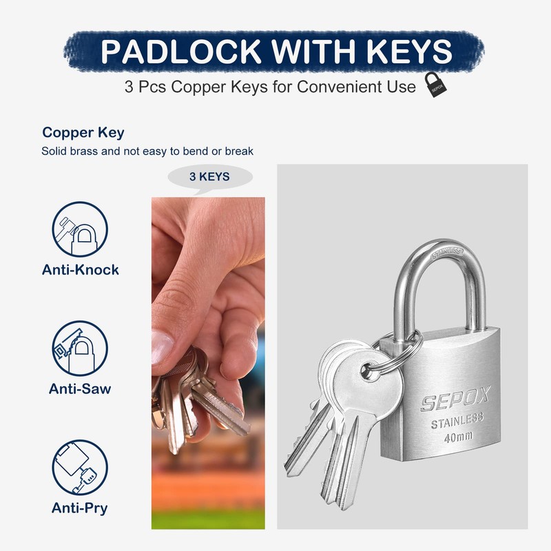 SEPOX Lock with Key for Outdoor Garden Lock Waterproof Padlock
