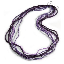 Avalaya Long Multistrand Purple, Silver Glass/Wood Bead Necklace - 100cm L