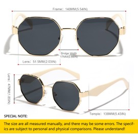 SHEEN KELLY Retro Polygon Sunglasses for Women Men Outdoor Casual Glasses Metal Irregular Frame, 3