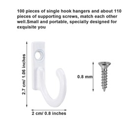 Zhehao 100 Pieces Key Hooks Jewelry Small Hook Key Hanging Small Wall Mounted Single Hook Robe Clasp Coat Hooks and 110 Pcs Screws for Hanging Hat, Scarf, Bag(White,100 Pieces)