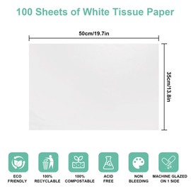 100 Sheets White Tissue Paper Sheets for Packaging, 500x350mm White Wrapping Paper Acid Free Tissue Paper for Clothes storagebiodegradable White Tissue Paper for Wrapping Gifts Packing Clothes