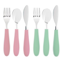 Elk and Friends - Cubiertos para niños con mango de silicona | Cubiertos seguros para niños | Utensilios para niños | Cuchara + tenedor + cuchillo | 4 años + | 6 piezas