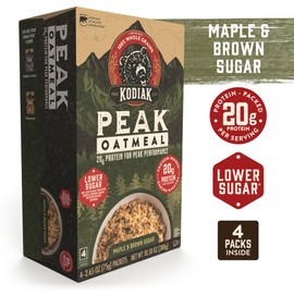 Kodiak Cakes Peak Instant Oatmeal Packets, Maple Brown Sugar, High Protein,100% Whole Grains, 6 box with 4 packets each (Total of 24 packets)