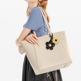 Fmeida Floral PU Leather Keychain for Women Girls Cute Flower Bag Charms Car Accessories Retro Key Chain for Handbag Backpack Purse Wallet