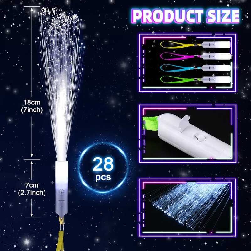 SHQDD 28 PCS Fiber Optic Wands with 3 Light Modes,