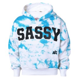 A2Z 4 Kids Girls Tracksuit Tie Dye Sassy Fleece Hooded Crop Top - T.S Crop Sassy Blue 9-10