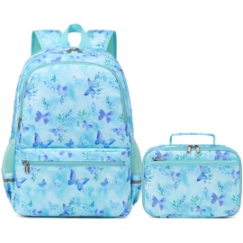 DSIUE Kids Backpack for Girls Elementary BookBags Teens Middle School Backpack with Lunch Box (Butterfly Green)