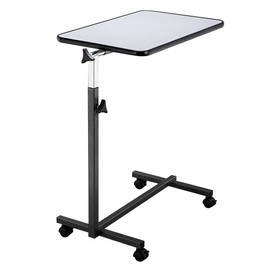 FCH 23.6 Inch Rolling Adjustable Multifunctional Lifting Computer Desk, Tilting Desktop, Sit Stand Laptop Desk TV Tray for Bed Sofa Hospital Reading Eating, Silver