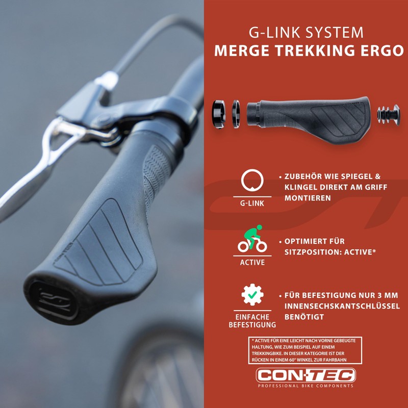 CONTEC Merge Trekking Ergo Bicycle Grip 96/140mm D3 Tri-Component Rubber