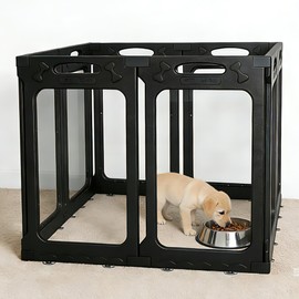 Qoility Clear Acrylic Dog Playpen with Door for Puppies & Small Dogs, 8 Panels, Black