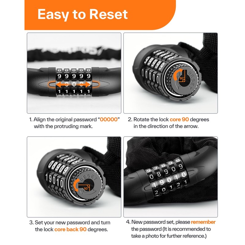 Sportneer Bike Lock: 5 Digit Combination High Security Anti Theft