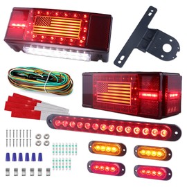 XtraGlow Submersible LED Trailer Light Kit Rectangle American Flag Designed 3rd Brake Lights Aluminum Alloy Base Stop Turn Tail Lights for 12V Trailer Boat Trucks Snowmobile