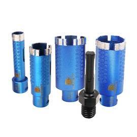 Diamond Core Drill Bit Set - BRSCHNITT Laser Welded Granite Hole Saw with 5/8-11 Thread for Granite Marble Solid Block Stone Reinforced Concrete,Dry or Wet Drilling (20/35/45/50mm+Adapter)