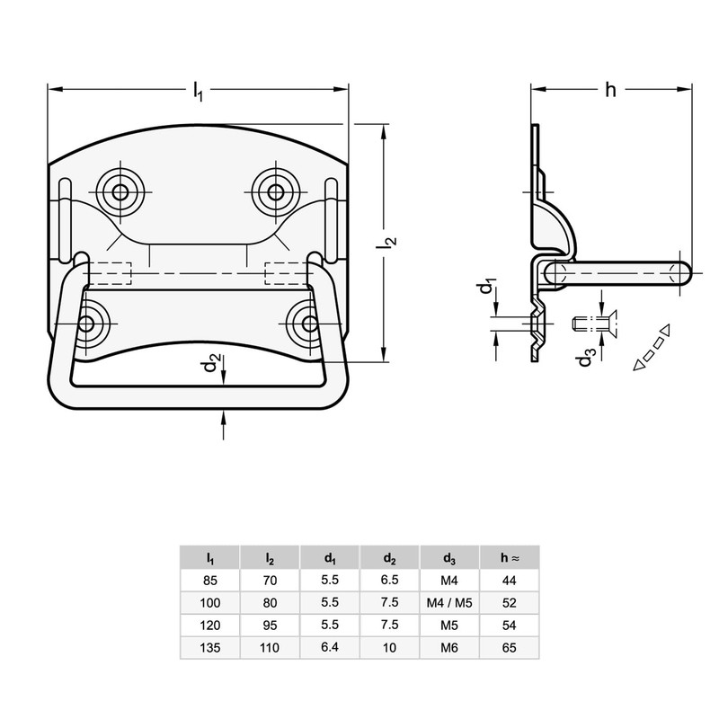 Ganter Normelemente Folding handle, box handle, carry handle, pack of