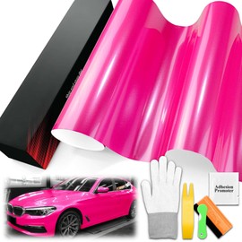 3FTx5FT PET Super Gloss Metallic Rose Red High Glossy Vinyl Wrap Auto Car Sticker Decal Film Sheet Bubble Free Air Release Technology with Tool Set