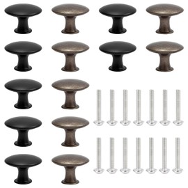 SYEYCW 14 Pcs Cabinet Knobs, 30mm Vintage Cupboard Knobs, Round Furniture Door Knobs, Antique Style Wardrobe Knobs, Drawer Handles with 14 Matching Screws, for Kitchen, Bedroom, Black, Bronze