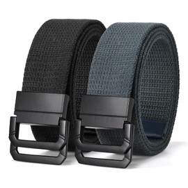 JASGOOD 2 Pack Canvas Web Belts Double D Ring Buckle for Men Fabric Cloth Casual Belt for Jeans Pants 1 1/2" Wide Black+Grey,Black Buckle