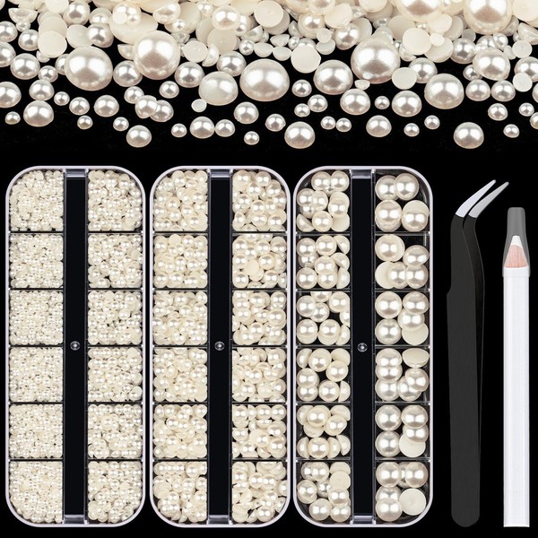 3 Boxes Flat Back Pearls Kit 2 Flatback Beige Half