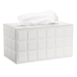 Sumnacon Tissue Box Cover Rectangle Leather Tissue Box with Magnetic Bottom,PU Tissue Box Holder Decorative Grid White Tissue Cover for Bathroom Toilet Bedroom Kitchen Office Table Desk, Large