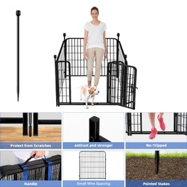 ADAVIN 32 in(H) Garden Fences and Borders,1 Gate+3 Panels Dog Fence Outdoor for Yard, Heavy Duty Iron Metal Animal Barrier Fence, Camping Fence, Flower Garden Fencing,Total 8.9 Ft(L), Black