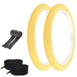 Pair of All Yellow Bicycle PRO+ BMX Tires W/Tubes & Rim Strips in 20 X 2.125 COMP III Tread