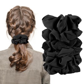 6Pcs Scrunchies for Women, Premium Satin Hair Scrunchies Sleep, Scrunchies For All Hair Types and Textures, Girls Ponytail Holders Hair Accessories -Black (Black)
