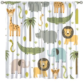 Baby Boy Safari Animals Curtains Woodland Jungle Lion Elephant Pattern Printed Rod Pocket Window Drapes for Living Room Bedroom Nursery Decoration 42"" W X 45"" L, Style-1