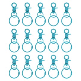 uxcell 15Pcs Lobster Claw Clasps Keychains, Trigger Snap Hook with Binder Rings Metal Swivel Clasps Lanyard Snap Hook for DIY Bag Lanyard Craft, Blue