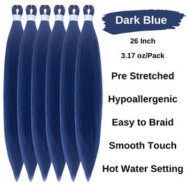 Dark Blue Braiding Hair Pre Stretched 6 Packs Synthetic ez Braid