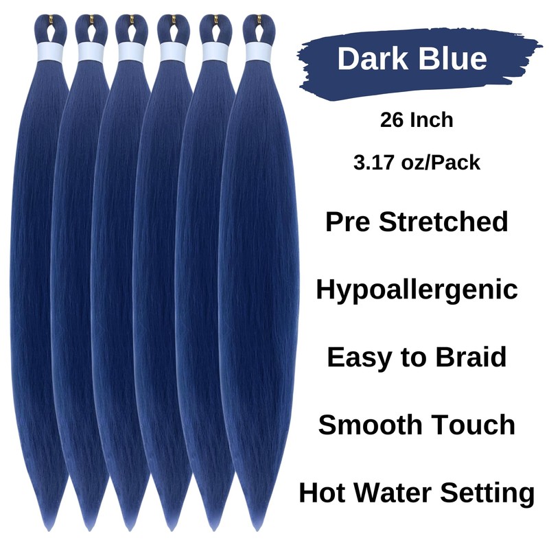 Dark Blue Braiding Hair Pre Stretched 6 Packs Synthetic ez