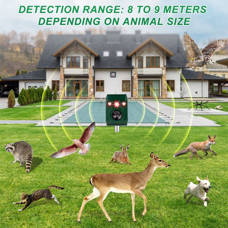 Solar Animal Repeller. Ultrasonic Animal Repellent. with Flashing LED Light