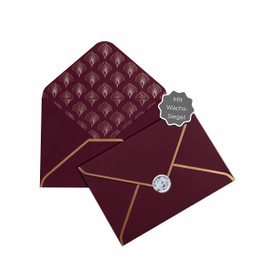 JoliCoon 3 Envelopes A6 Dark Red with Gold Foil and Wax Seal - Dark Red Envelopes A6 11.4 x 16.2 cm