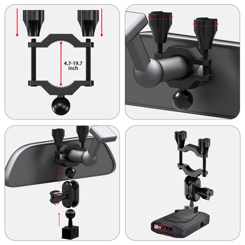 xsaaczm Radar Detector Mirror Mount,Aluminum Rearview Mirror Rod Mount,Suitable for